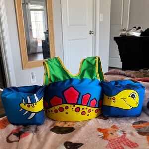 Kids Dinosaur Swim Vest and Arm Bands Set - Blue and Yellow